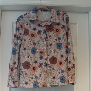 SHEIN Floral Button Down Shirt - Blue, Pink, Brown